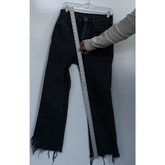 3x1 NYC Empire Frayed Crop Flare High Rise Jeans Size 28 Starling Black Denim - Picture 3 of 5